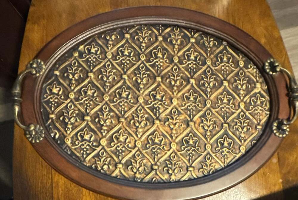 Giftcraft Home Decor Decorative Serving Tray Gold and Wood Oval